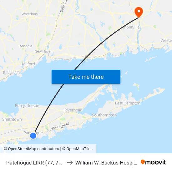 Patchogue LIRR (77, 77y) to William W. Backus Hospital map
