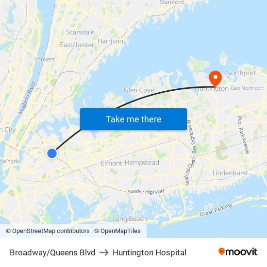 Broadway/Queens Blvd to Huntington Hospital map
