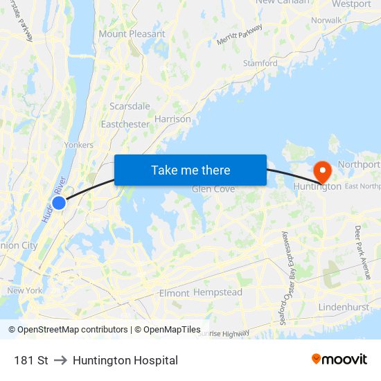 181 St to Huntington Hospital map