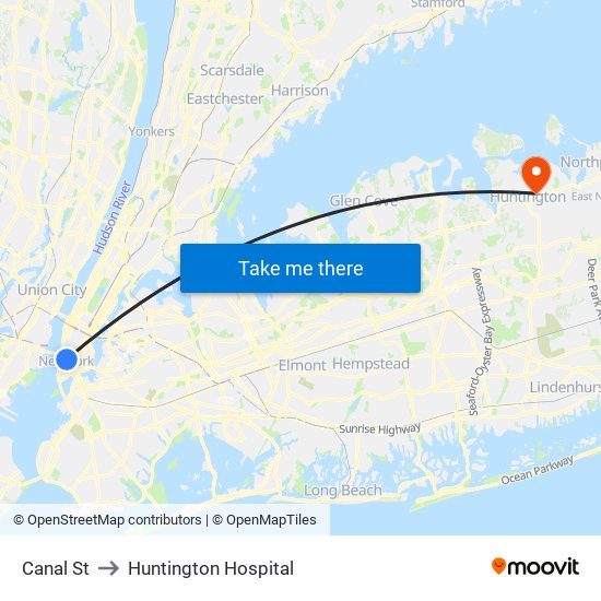 Canal St to Huntington Hospital map