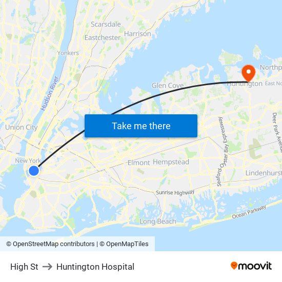 High St to Huntington Hospital map