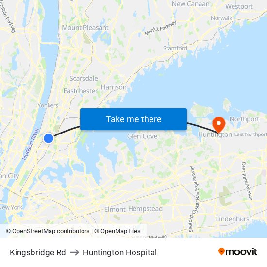 Kingsbridge Rd to Huntington Hospital map