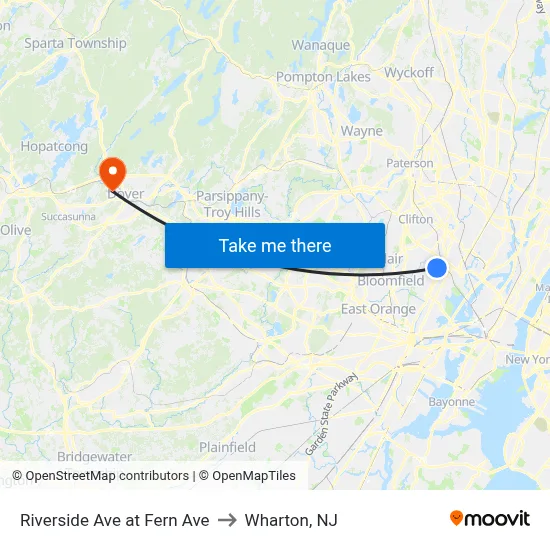 Riverside Ave at Fern Ave to Wharton, NJ map