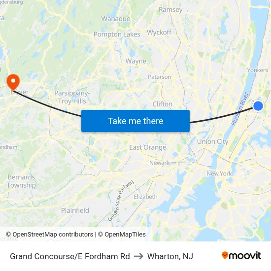 Grand Concourse/E Fordham Rd to Wharton, NJ map