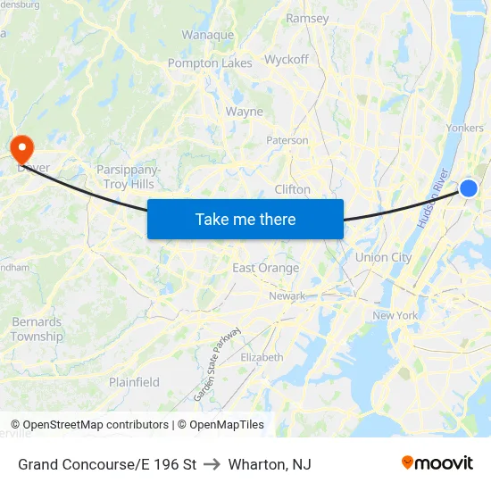 Grand Concourse/E 196 St to Wharton, NJ map