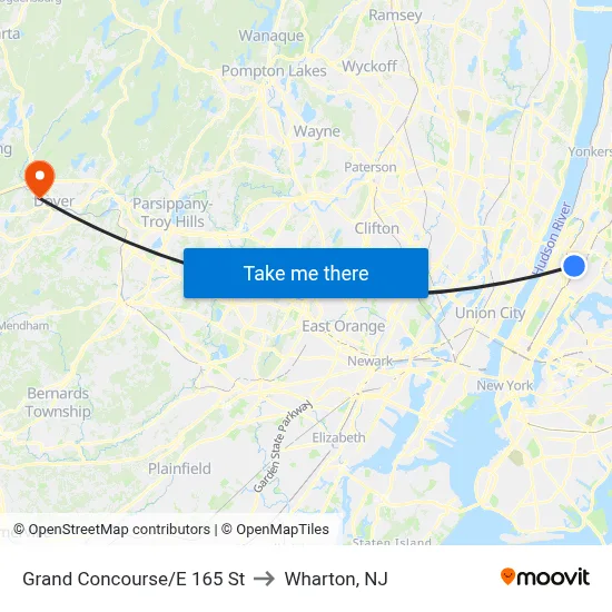 Grand Concourse/E 165 St to Wharton, NJ map