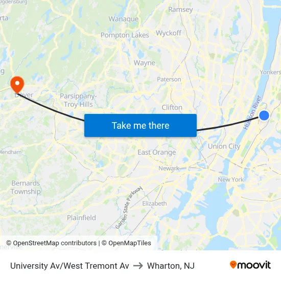 University Av/West Tremont Av to Wharton, NJ map