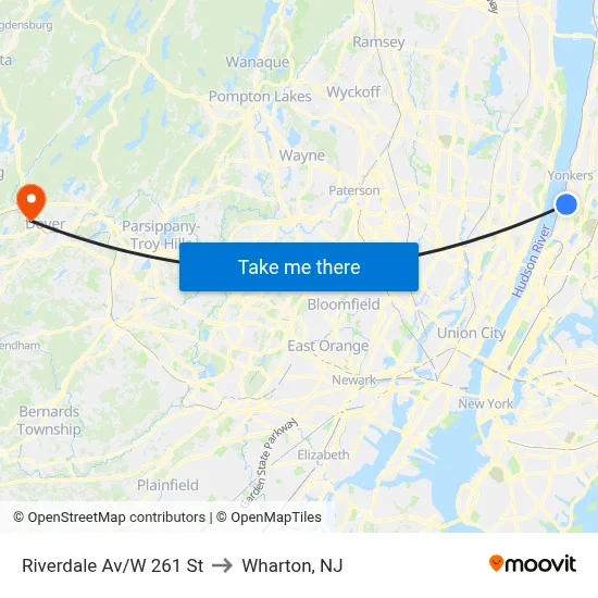 Riverdale Av/W 261 St to Wharton, NJ map