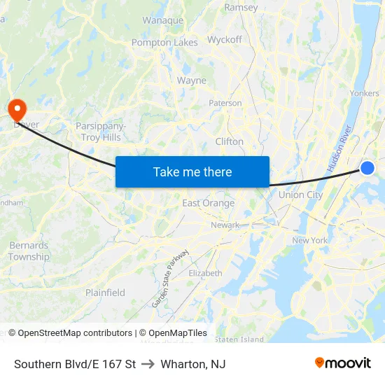 Southern Blvd/E 167 St to Wharton, NJ map