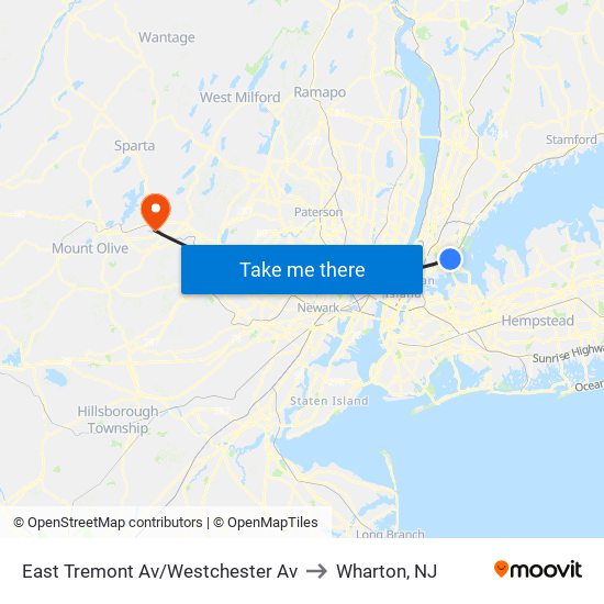 East Tremont Av/Westchester Av to Wharton, NJ map