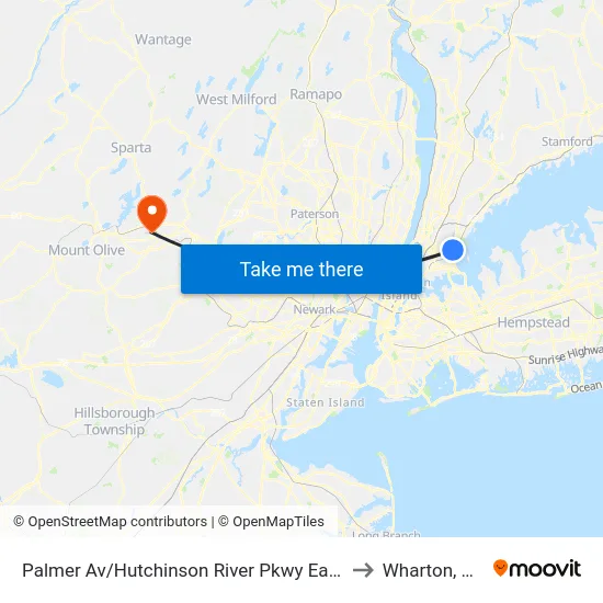 Palmer Av/Hutchinson River Pkwy East to Wharton, NJ map