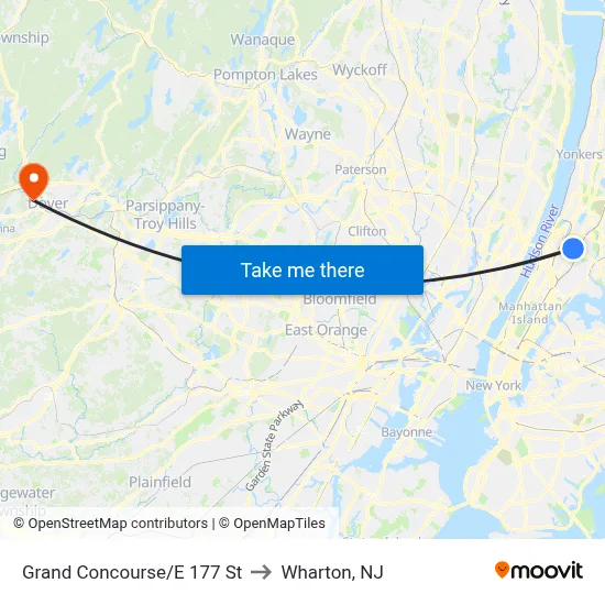Grand Concourse/E 177 St to Wharton, NJ map