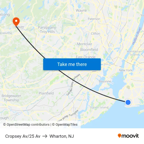 Cropsey Av/25 Av to Wharton, NJ map