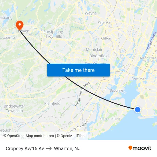 Cropsey Av/16 Av to Wharton, NJ map