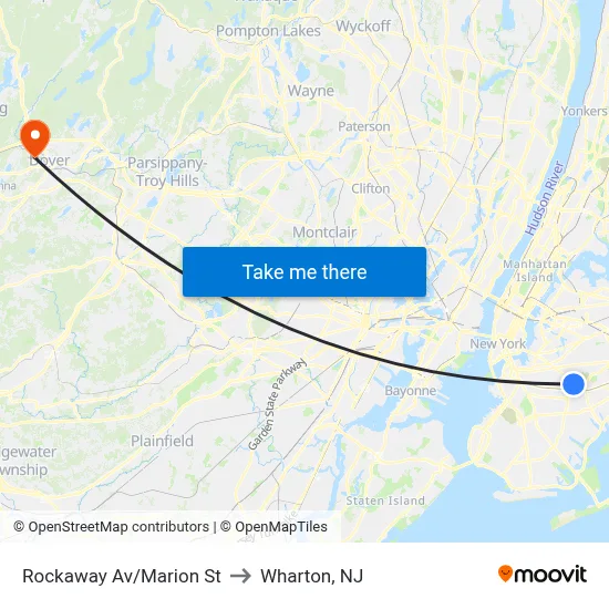 Rockaway Av/Marion St to Wharton, NJ map