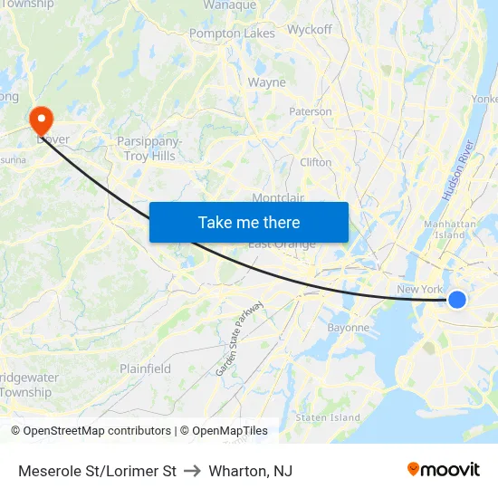 Meserole St/Lorimer St to Wharton, NJ map