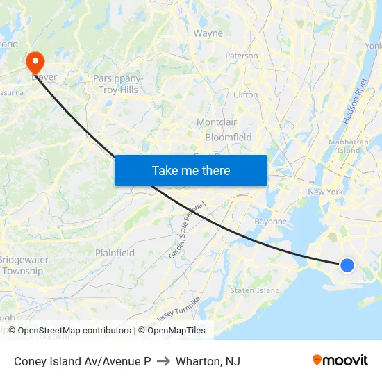 Coney Island Av/Avenue P to Wharton, NJ map