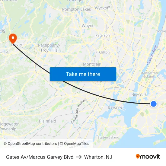 Gates Av/Marcus Garvey Blvd to Wharton, NJ map