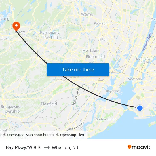 Bay Pkwy/W 8 St to Wharton, NJ map