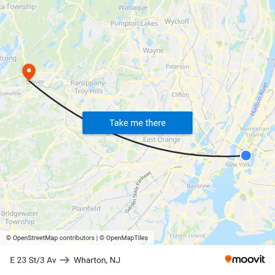 E 23 St/3 Av to Wharton, NJ map