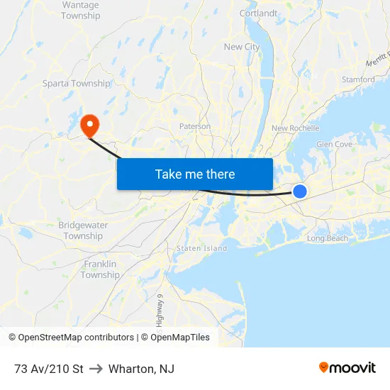 73 Av/210 St to Wharton, NJ map