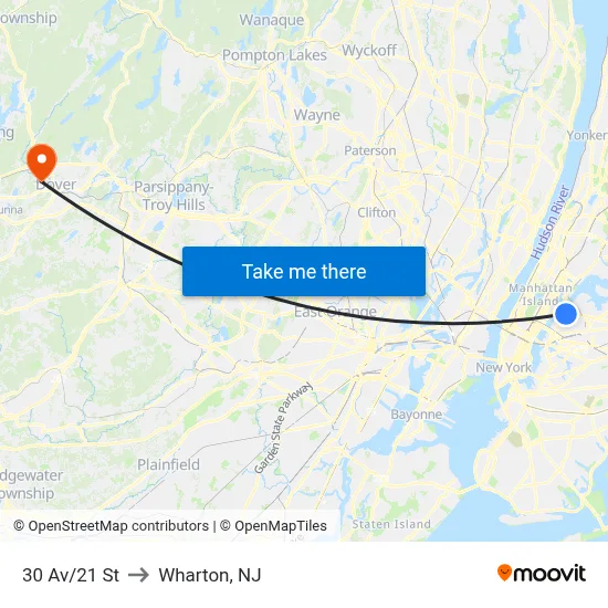 30 Av/21 St to Wharton, NJ map