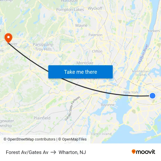 Forest Av/Gates Av to Wharton, NJ map