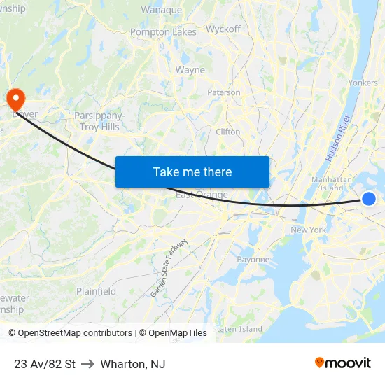 23 Av/82 St to Wharton, NJ map