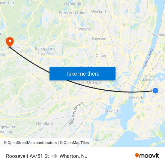 Roosevelt Av/51 St to Wharton, NJ map