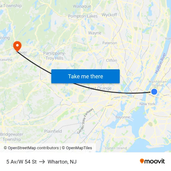 5 Av/W 54 St to Wharton, NJ map