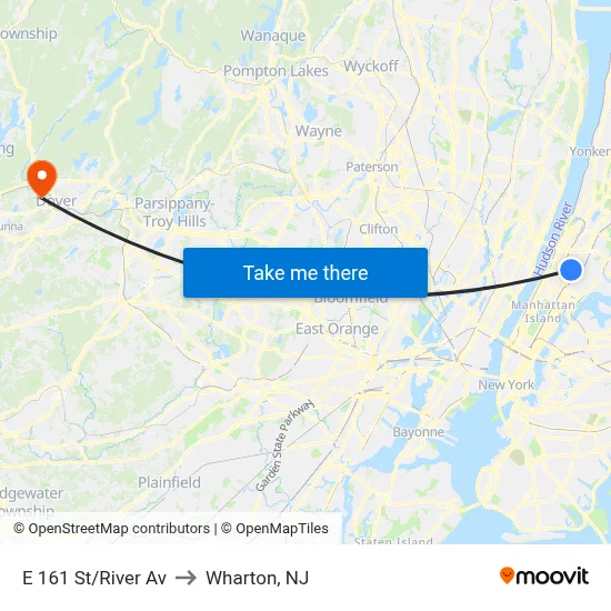 E 161 St/River Av to Wharton, NJ map