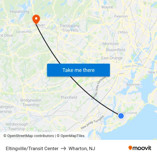 Eltingville/Transit Center to Wharton, NJ map