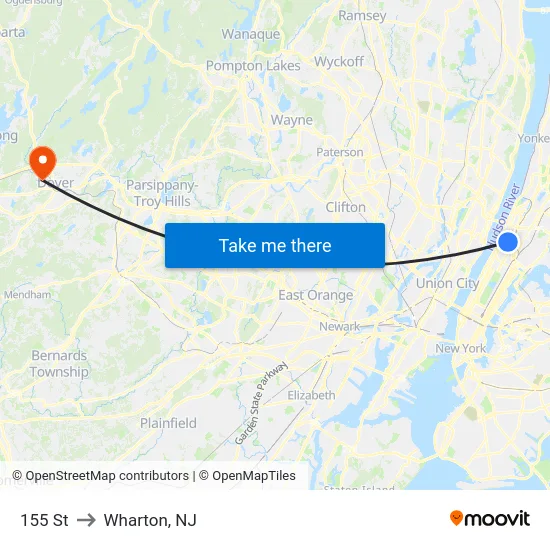 155 St to Wharton, NJ map