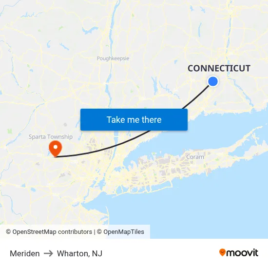 Meriden to Wharton, NJ map