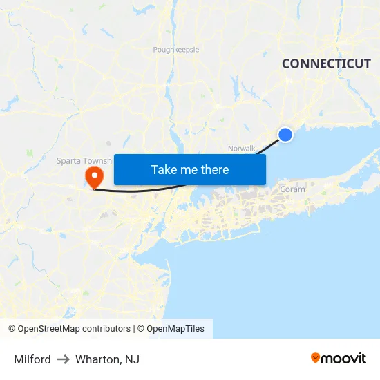 Milford to Wharton, NJ map