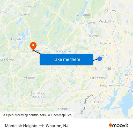 Montclair Heights to Wharton, NJ map