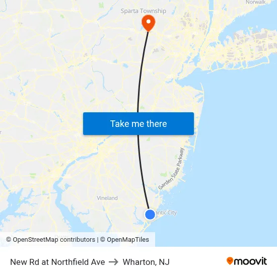 New Rd at Northfield Ave to Wharton, NJ map