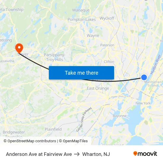 Anderson Ave at Fairview Ave to Wharton, NJ map