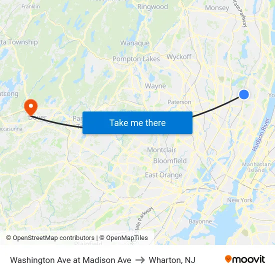 Washington Ave at Madison Ave to Wharton, NJ map