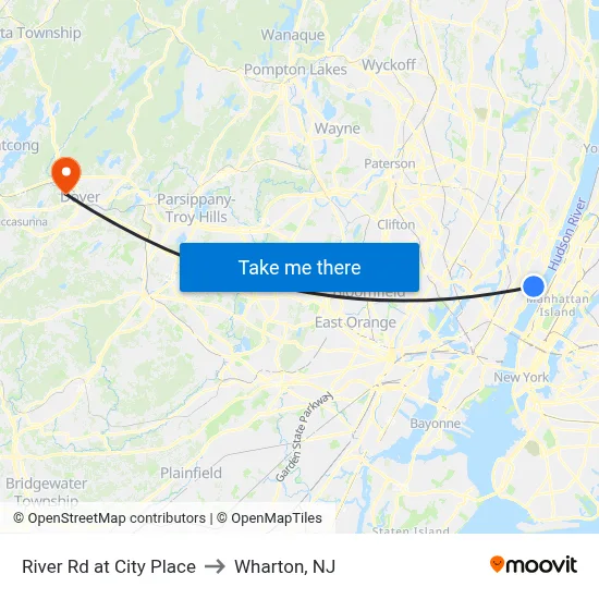 River Rd at City Place to Wharton, NJ map