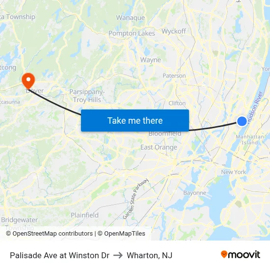 Palisade Ave at Winston Dr to Wharton, NJ map