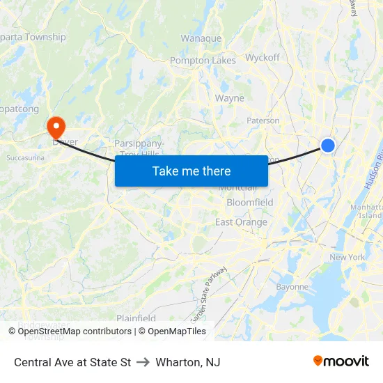 Central Ave at State St to Wharton, NJ map