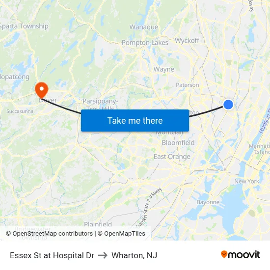 Essex St at Hospital Dr to Wharton, NJ map