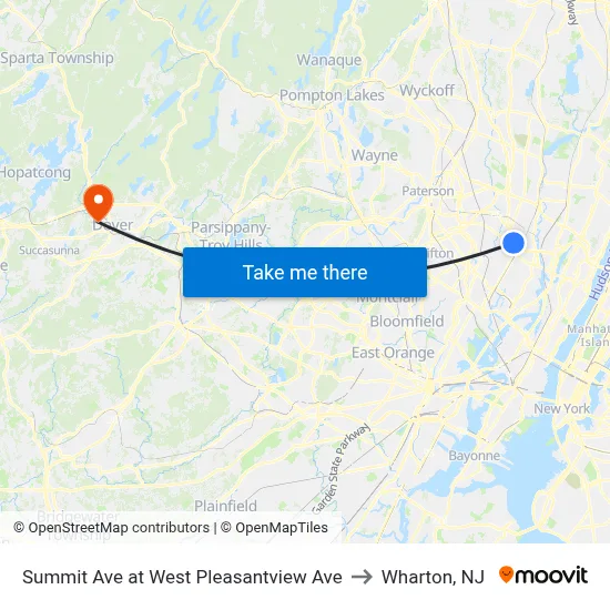 Summit Ave at West Pleasantview Ave to Wharton, NJ map