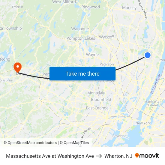 Massachusetts Ave at Washington Ave to Wharton, NJ map