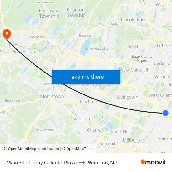 Main St at Tony Galento Plaza to Wharton, NJ map