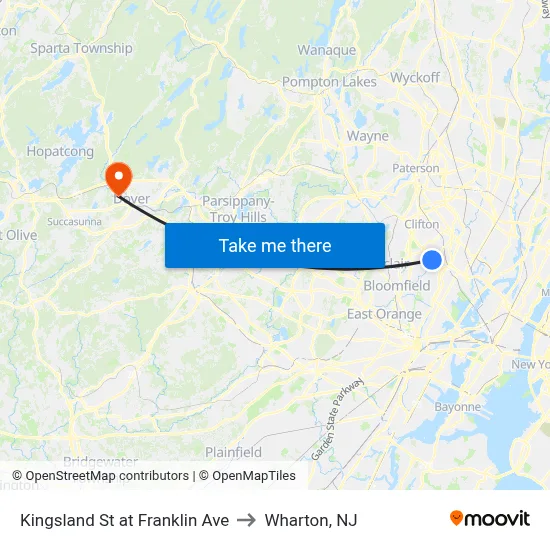 Kingsland St at Franklin Ave to Wharton, NJ map