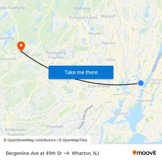 Bergenline Ave at 49th St to Wharton, NJ map