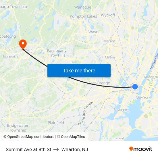 Summit Ave at 8th St to Wharton, NJ map