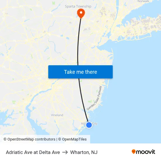 Adriatic Ave at Delta Ave to Wharton, NJ map